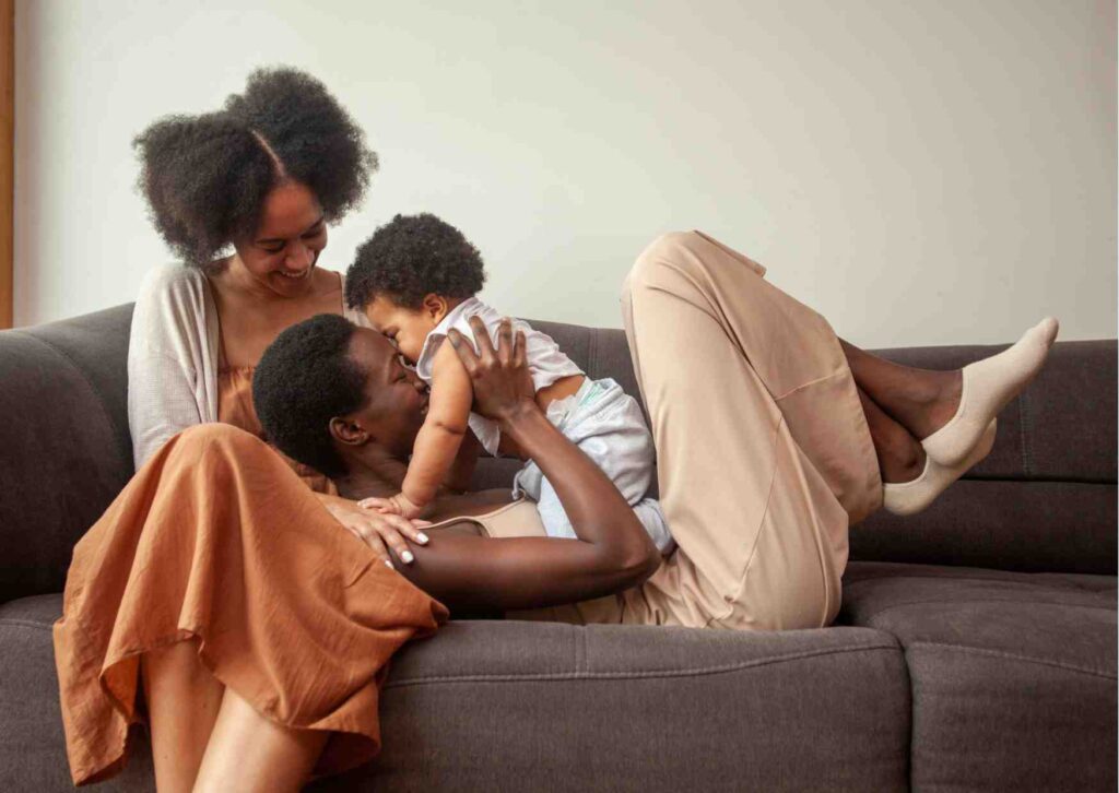 African Lesbian couple with baby
